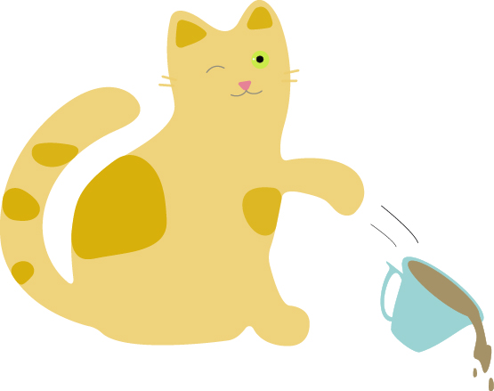 illustrated cat knocking over a cup