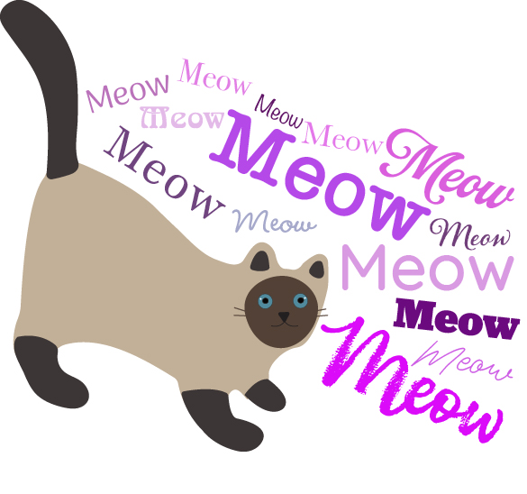 illustrated siamese cat meowing